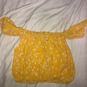 yellow floral off the shoulder crop top